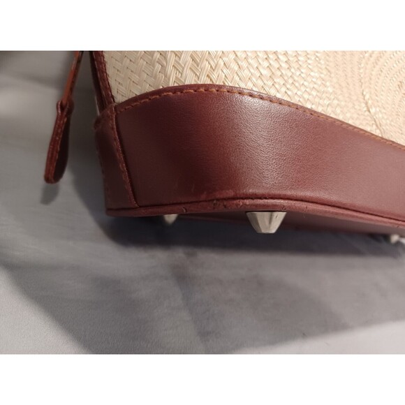 VINTAGE LE SAC STRAW AND LEATHER DOUBLE HANDLE HANDBAG - Picture 5 of 16